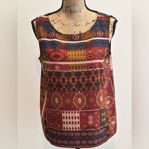 Lord & Taylor Sleeveless Tank Top Boxy Geometric Tile Pattern Sz M